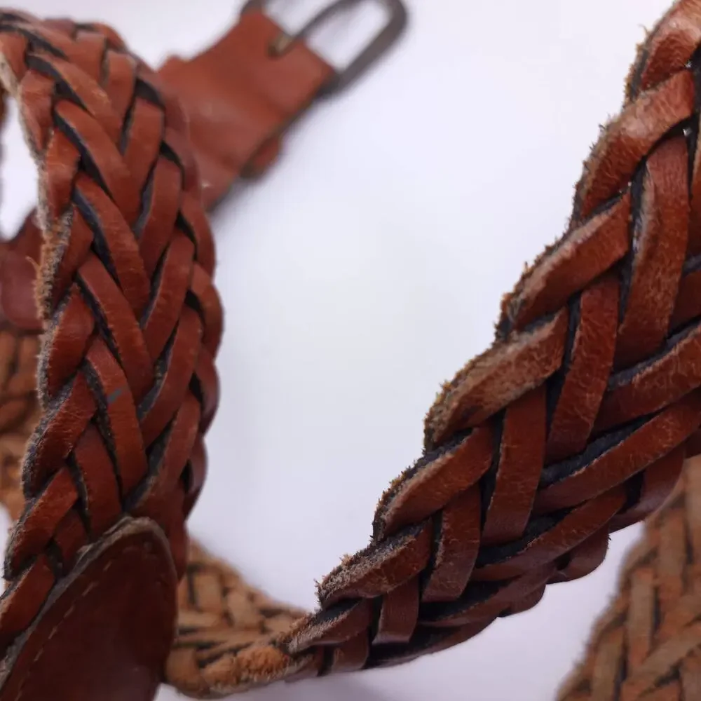 Braided Leather Belt ~ Medium Golden Brown 36 Boho Western Cottage